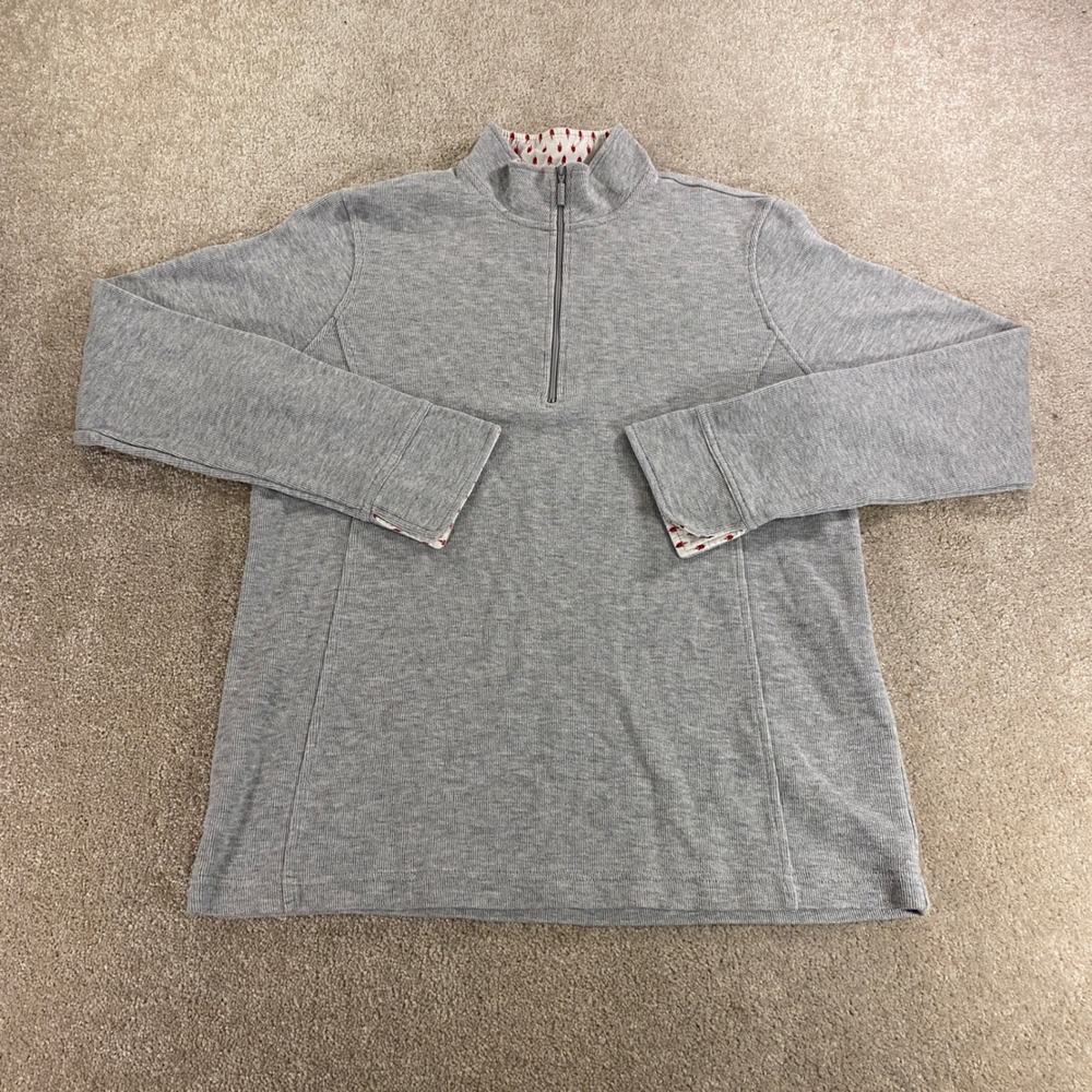Orvis Pullover Womens Large Quarter Zip Ribbed Knit Contrast Leaf Trim Mock Neck